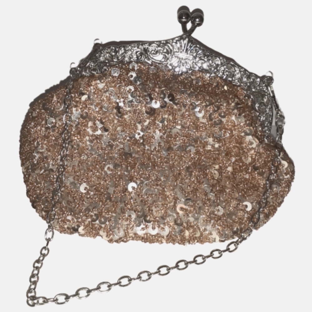 Champagne Rose Gold Fully Sequined Mesh Antique Style Casual Clutch purse